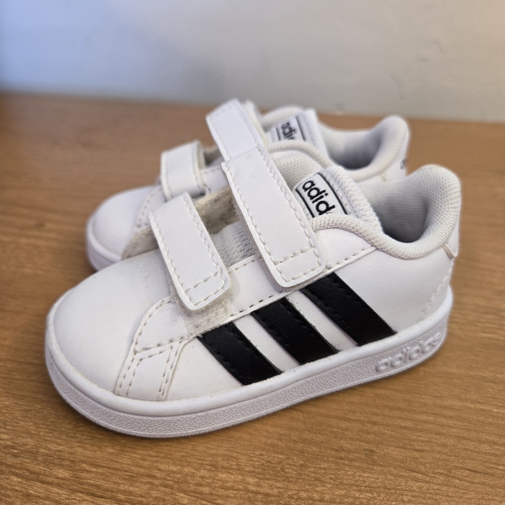 Adidas Kids White and Black Velcro Sneakers‎